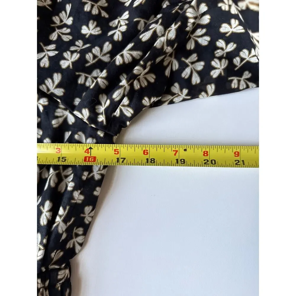 Tory Burch Smocked Midi Dress in Black Little Leaves Size Large